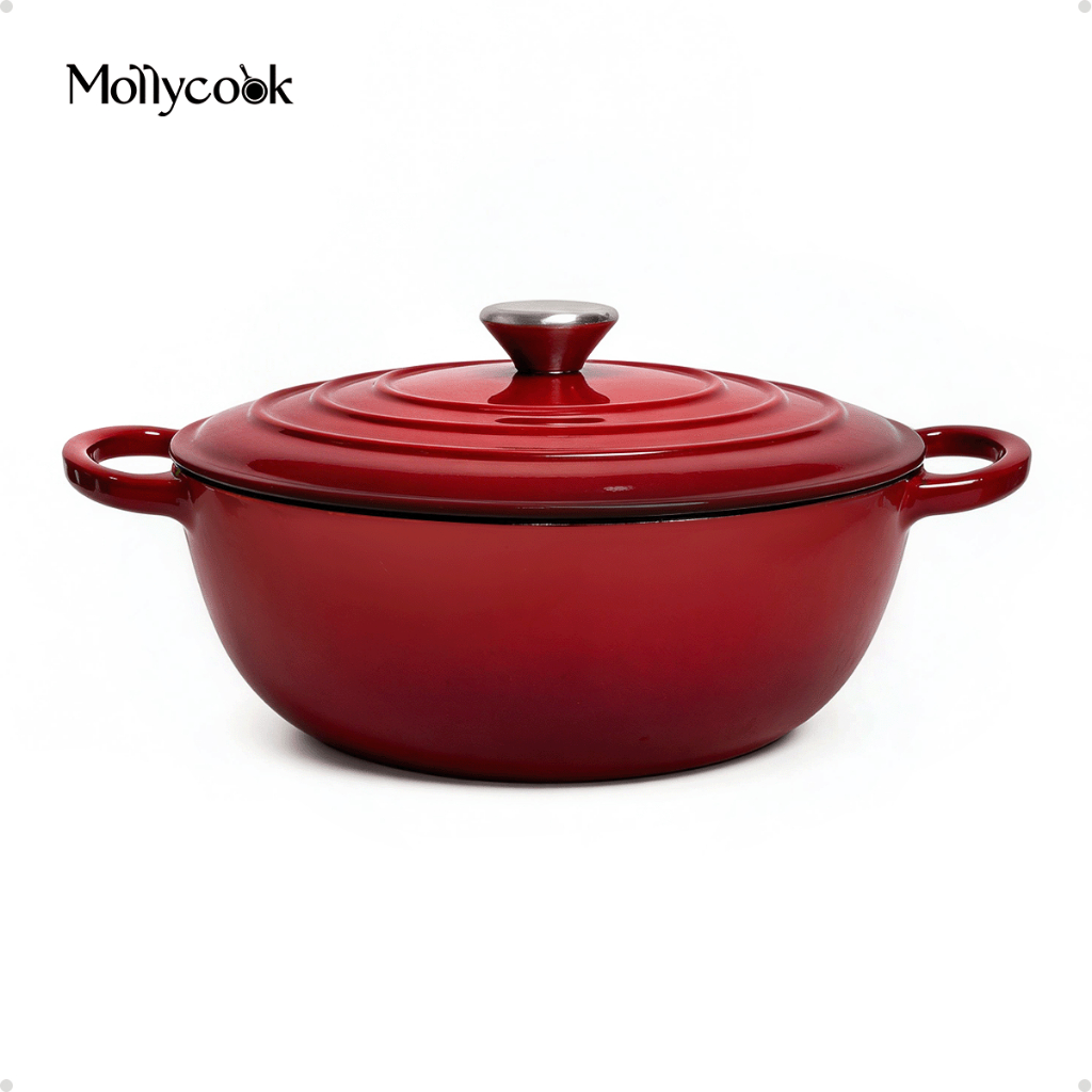 Mollycook Panela Caçarola Ferro Esmaltada 26cm 3.8l Indução Vermelho