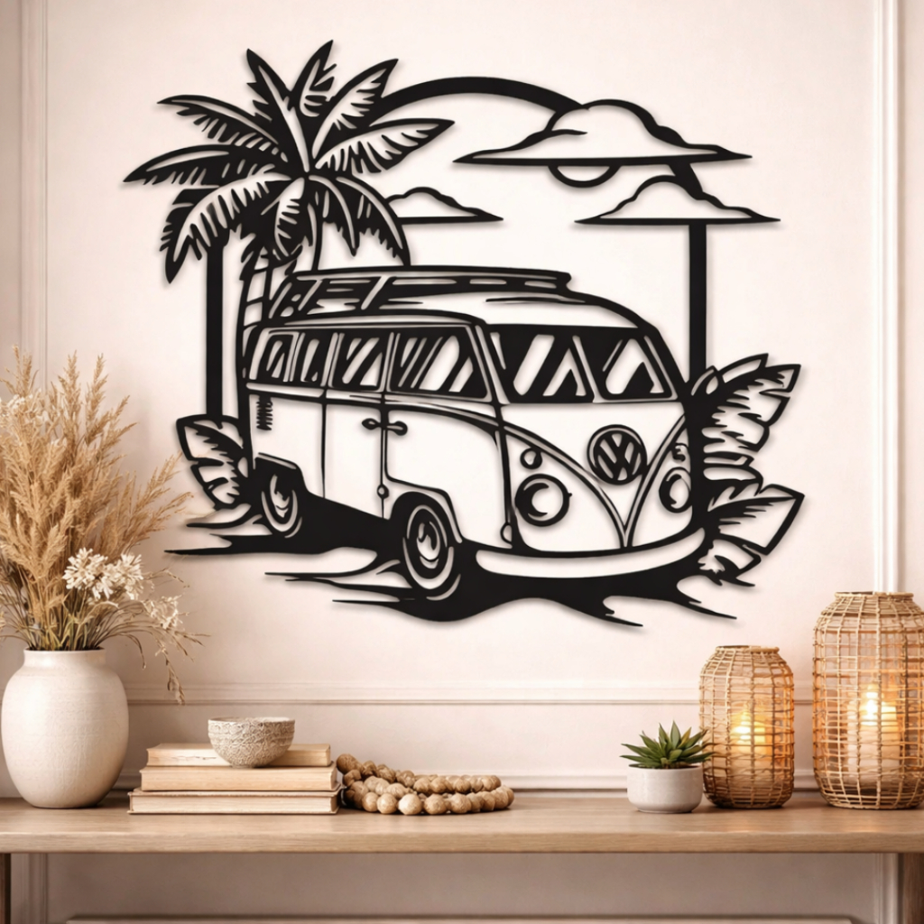 Placa Decorativa Kombi Praia 3D Parede Motorhome Camping Enfeite VW Kombi Presente REF152