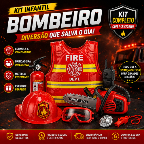Kit Infantil Bombeiro ou Policial SWAT Fantasia Completa Com Acessórios Brinquedo Criança Presente Criativo