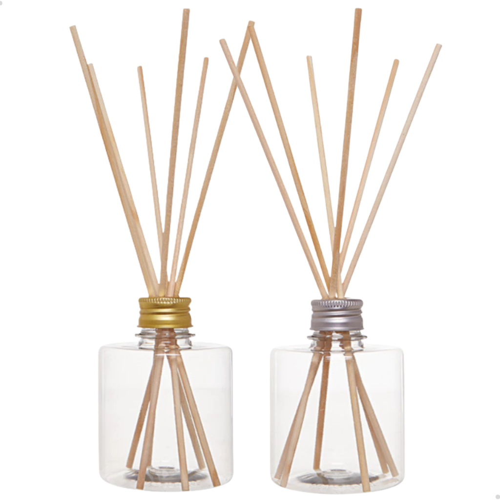 Kit 30 Frasco Aromatizante Pet Plástico Difusor C/ Vareta Tampa Prata Dourado 250ml
