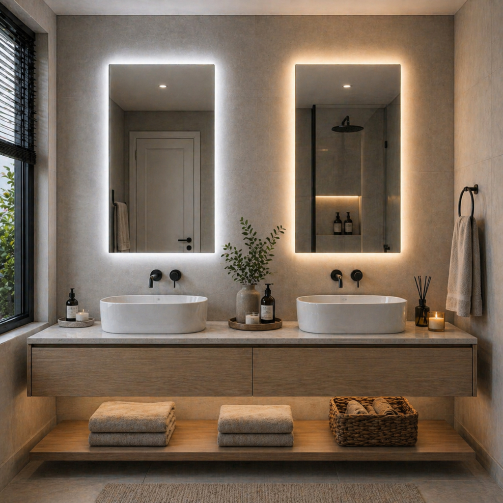 Espelho LED 80x50 cm Retangular Luz Quente e Fria Banheiro Penteadeira