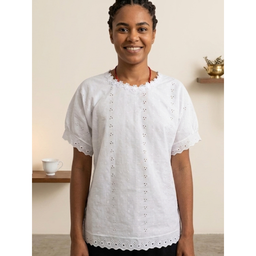 Camisu Lese Branco Umbanda Candomblé Bordado Renda Feminino