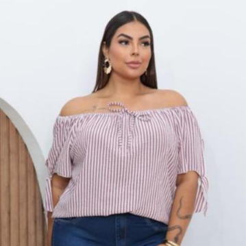 BLUSA FEMININA CIGANINHA DUNA LISTRADA OMBRO A OMBRO PLUS SIZE