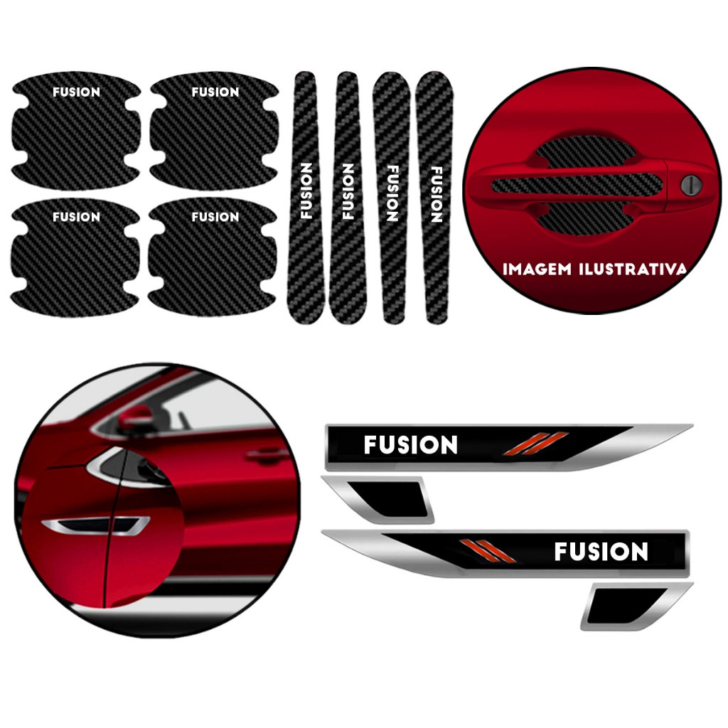 Kit Adesivos Automotivo Para Carro Paralama + Protetor Maçaneta Fusion