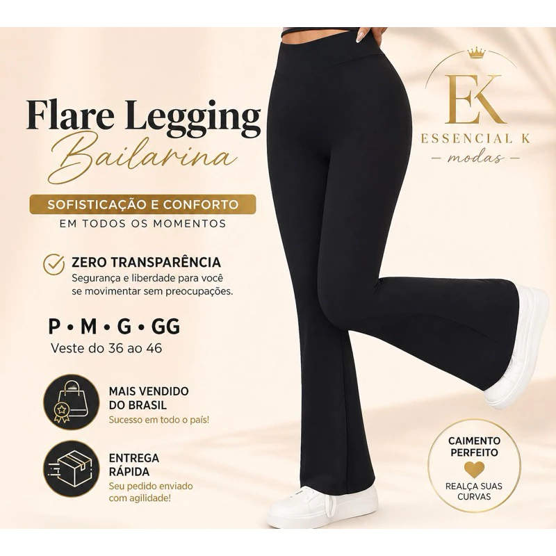 Calça Legging Bailarina Flare Modela bumbum Cintura Alta Promoção