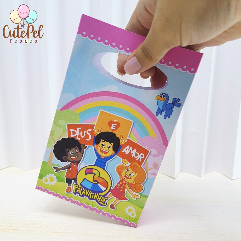 10 a 50 Mini Sacolinha Surpresa 3 PALAVRINHAS MENINA ROSA Lembrancinhas Festa Decoração  Aniversário PEGUE MONTE