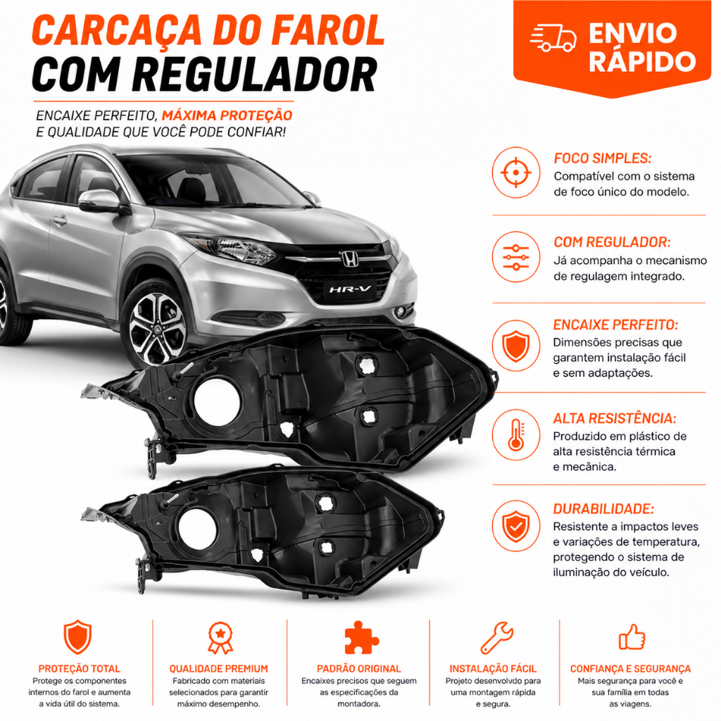Carcaça Farol Honda Hrv 2015 2016 2017 2018 Com Regulador