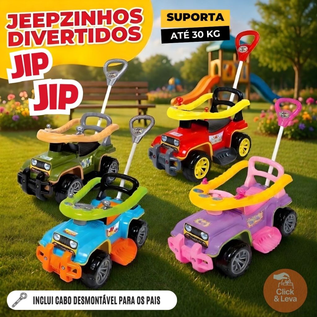 Carrinho Jipe JipJip Infantil 3 em 1 Passeio com Empurrador Buzina e Proteção até 30kg Militar Colorido Bombeiro Roxo