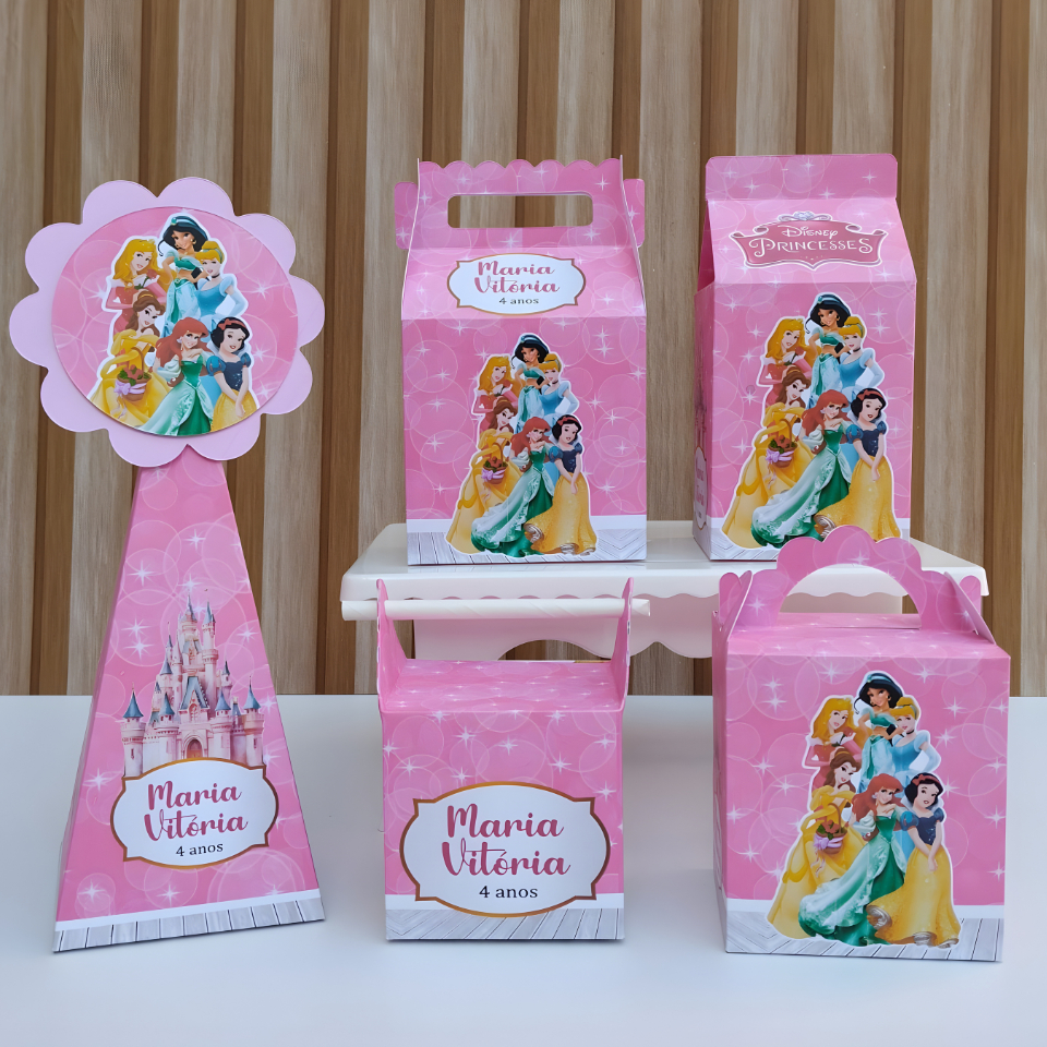 Kit Festa Caixinhas Personalizadas Princesas Desmontadas para Lembrancinhas