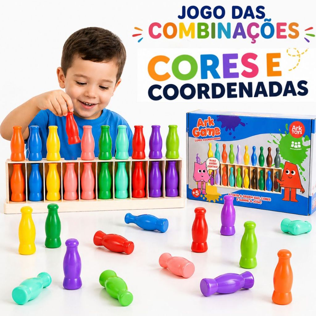 Jogo de Tabuleiro Desafio das Garrafas Colorido Educacional Sensorial Interativo Crianças e Adultos