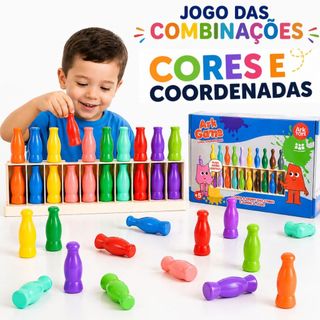 Jogo de Tabuleiro Desafio das Garrafas Colorido Educacional Sensorial Interativo Crianças e Adultos