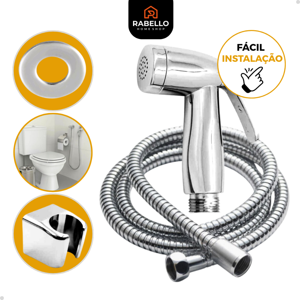 Ducha Higiênica Banheiro Cromada Kit com Gatilho Completa para Banheiro Inox Mangueira Flexível Luxo