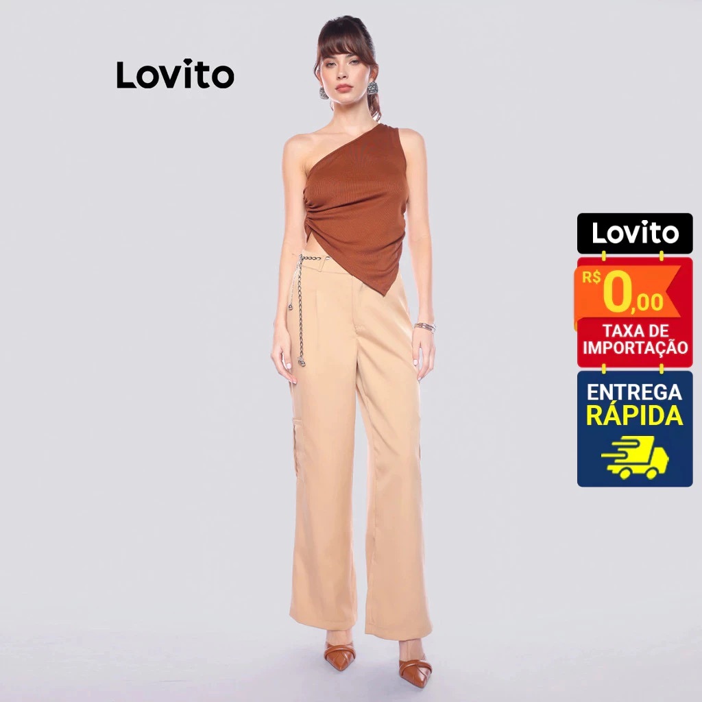 Lovito Calca Alfaiataria com Bolsos Cargo Moda Feminina BRPTB1069BRL1099 · foto 2