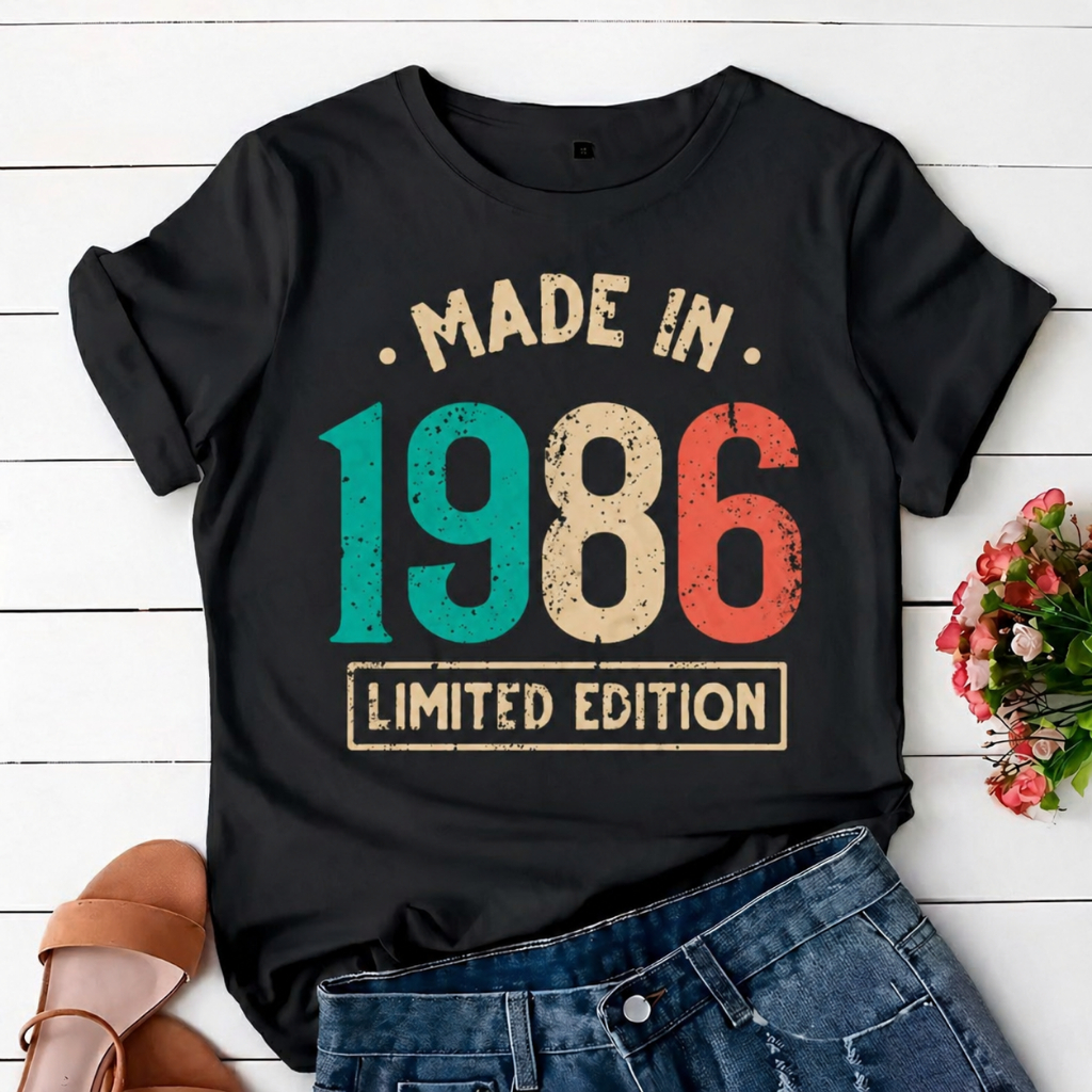 Camiseta Estampada Unissex Vintage Made In Ano 1986 Em Alta Casual T-shirt Verão Personalizado
