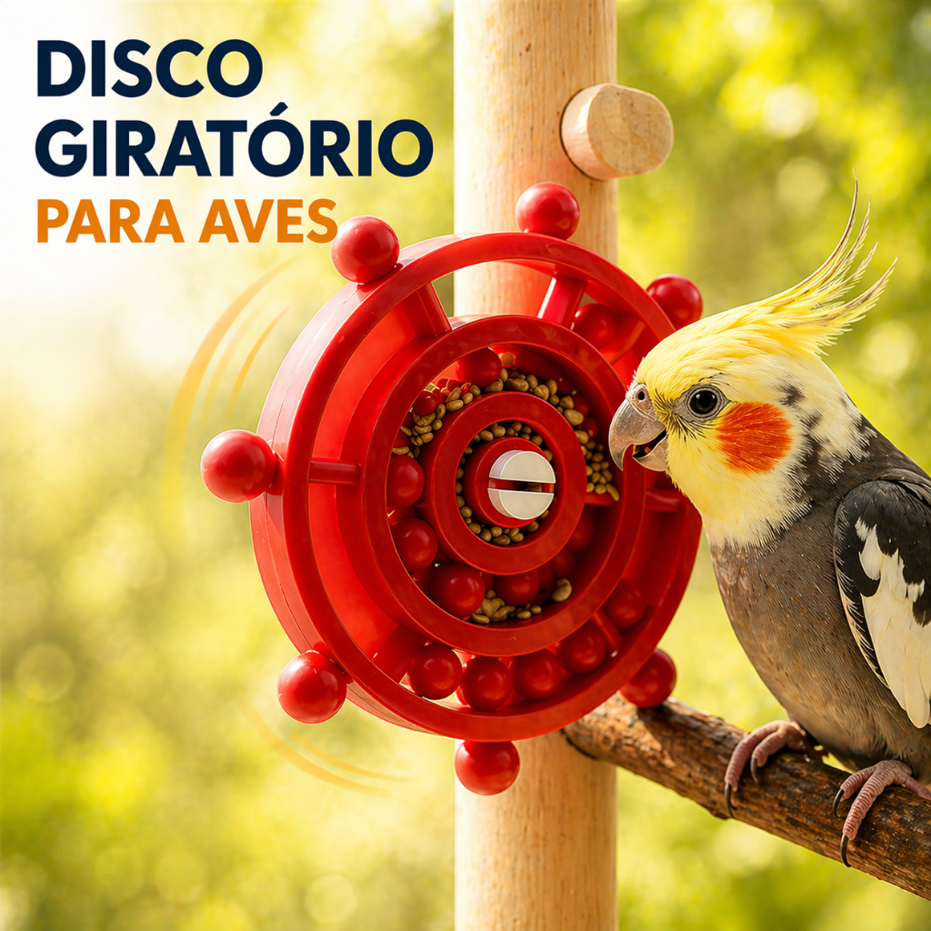 Disco Giratório Interativo p/ Aves Brinquedo Educativo Inteligente Calopsita Periquito Agapornis Anti Estresse