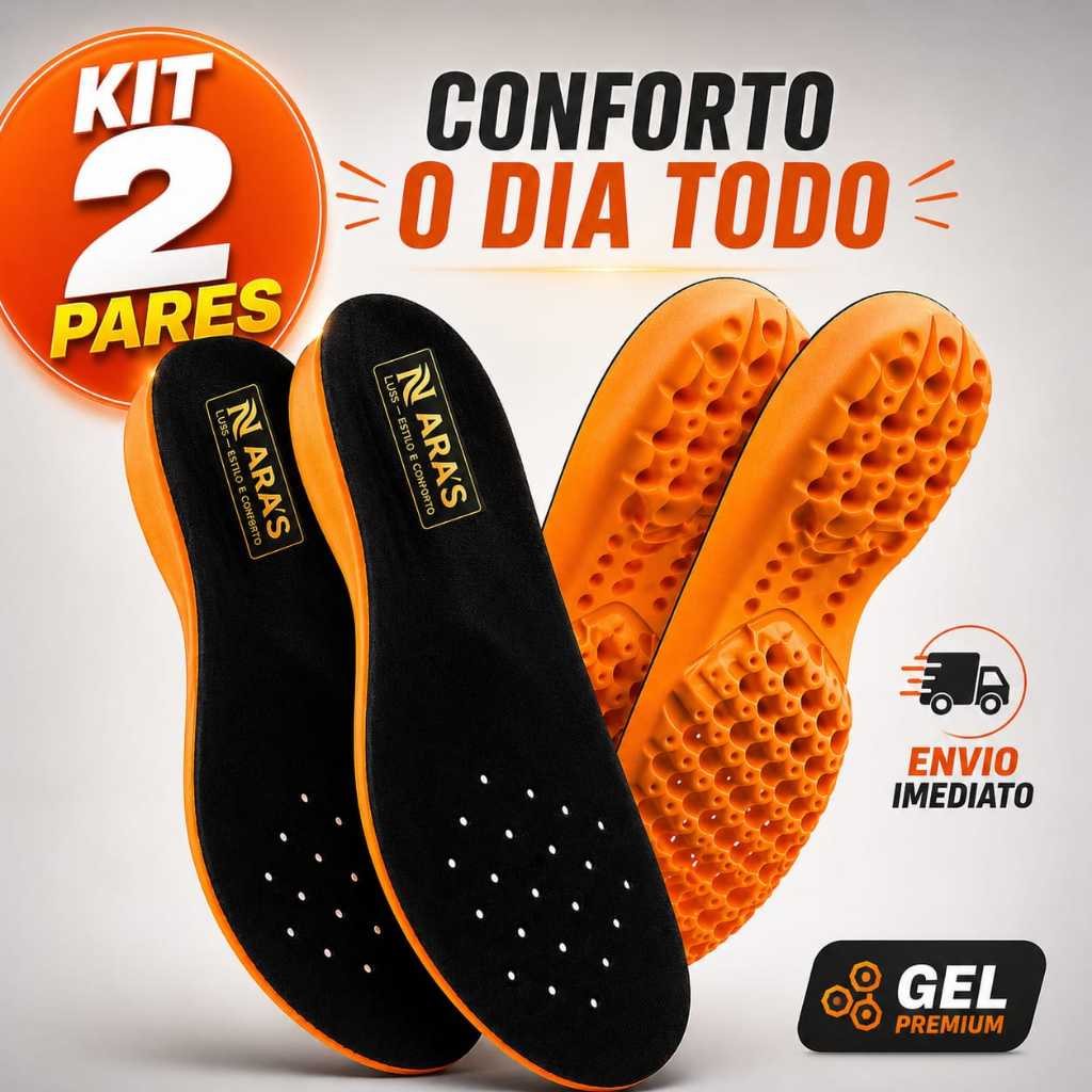 Kit com 2 Pares de Palmilha Gel Ortopédica Várias Horas de Trabalho Alivia as Dores Confortável Nara