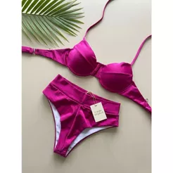 Biquíni Liso Elegante – Sustentação com Aro + Calcinha Cintura Alta