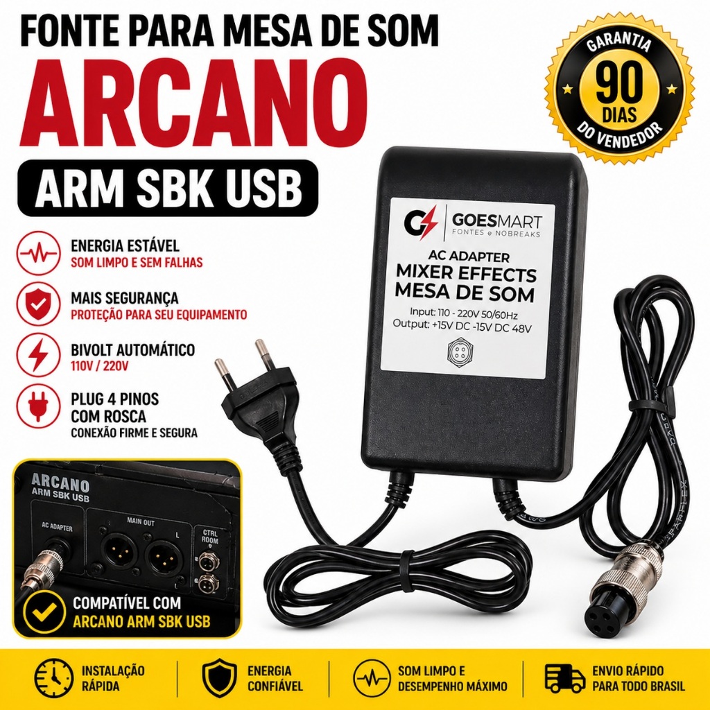 Fonte Carregador 15V 48V Mesa de Som Arcano ARM-SBK USB