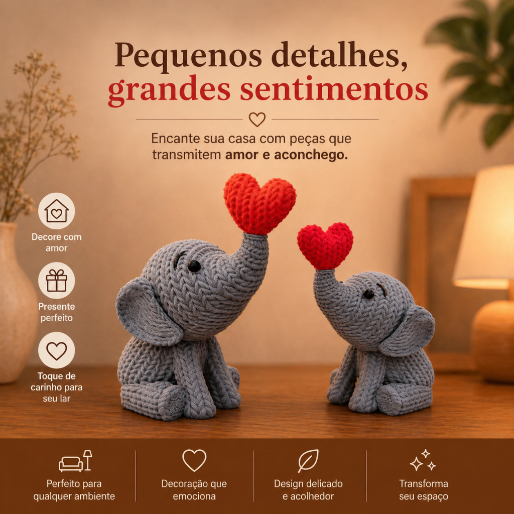 Kit Decorativo Sala Quarto Banheiro Casal de Namorados Elefante