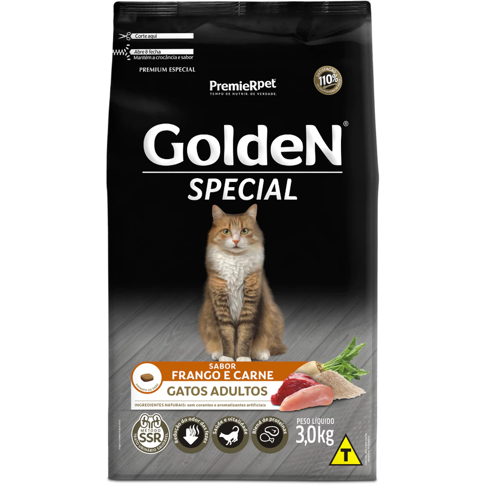 Ração Golden Special Gatos Adultos Frango e Carne 3kg