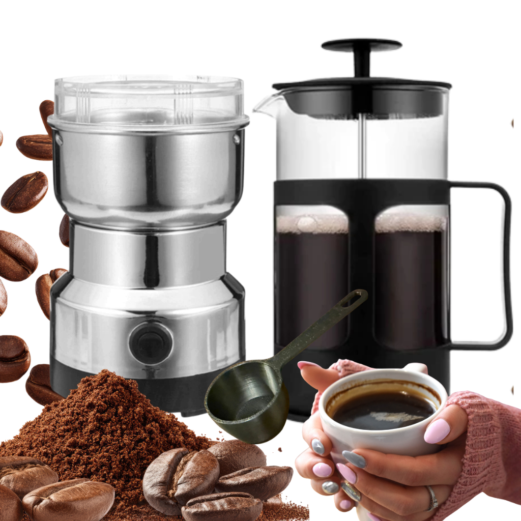 Kit Café Moedor Elétrico Inox + Prensa Francesa 600ml