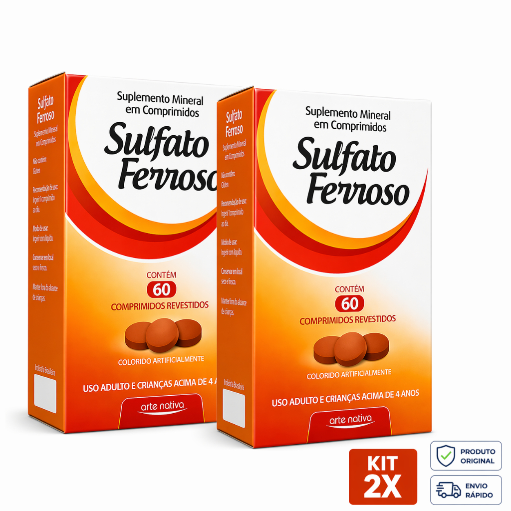 Kit 2x Sulfato Ferroso 60 Comprimidos | Suplemento de Ferro Auxilia na Reposição de Ferro