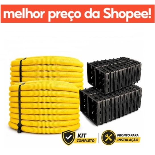 Kit Conduíte Corrugado Eletroduto AMARELO 3/4 Reforçado 25m + 30 Caixinhas de Luz 4x2 Top