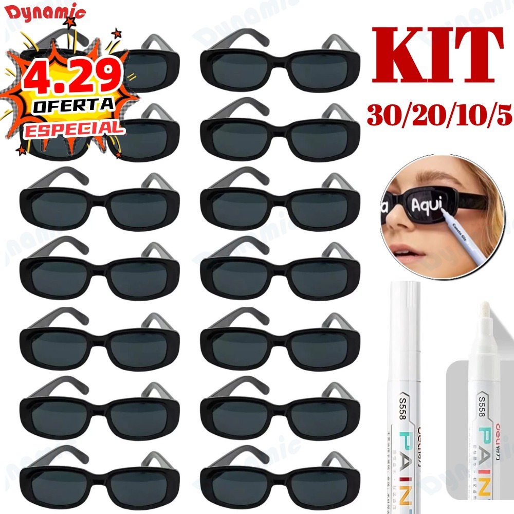 Oculos Vintage Retro Preto Liso + Caneta Giz Festa Casamento Evento Balada Despedidas Cor Preto