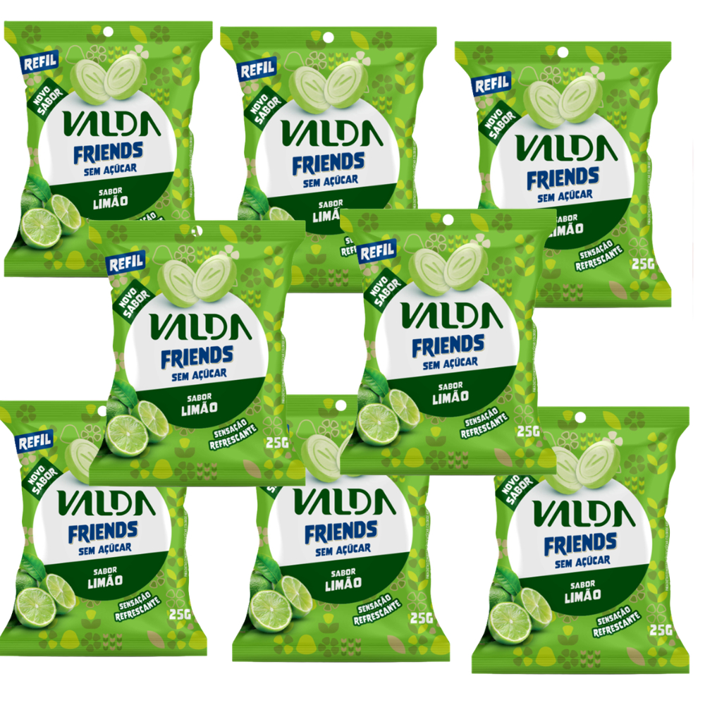 Kit com 8 Pastilhas Valda Friends Limão Sem Açúcar 25g