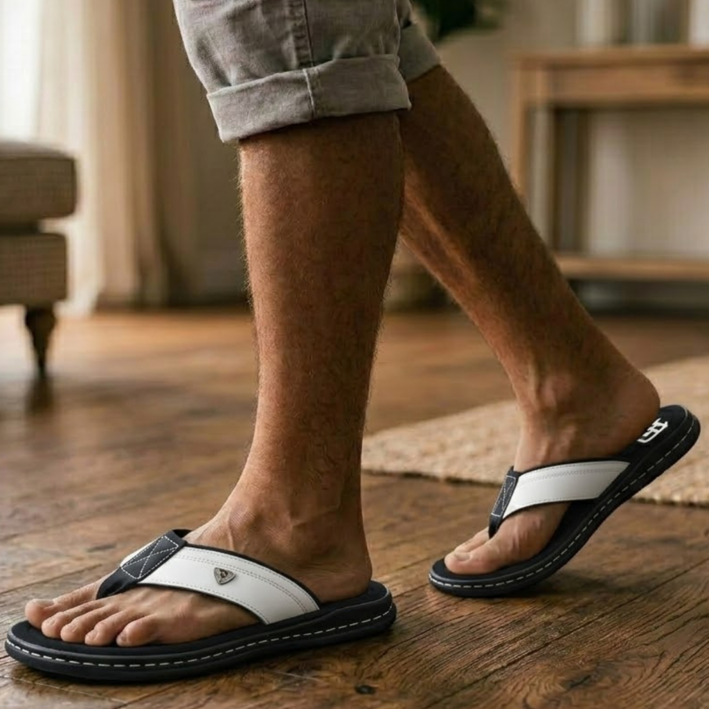 Chinelo Masculino Antistress Couro Legitimo Sandália Anatômica Ortopédico
