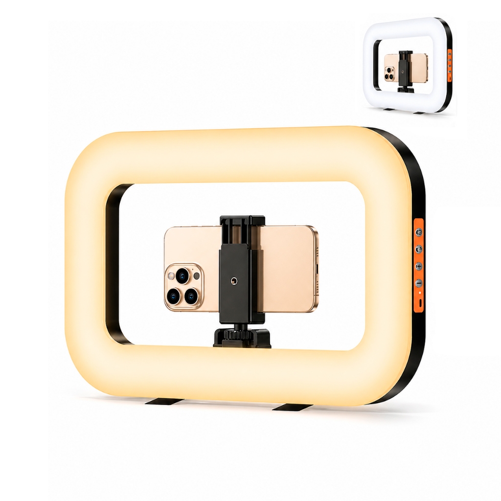 Luz de Preenchimento Ring Light Branco Frio Quente Celular Câmera Com Suporte e Controle Bluetooth