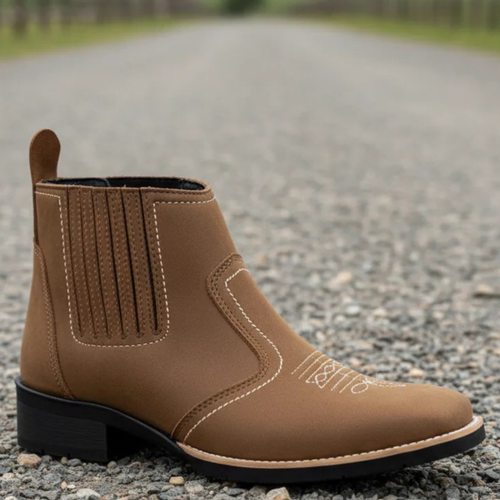 Bota Texana Country Bico Quadrado Couro Nobuck Legitimo Marca Campolina Solado Borracha 3140