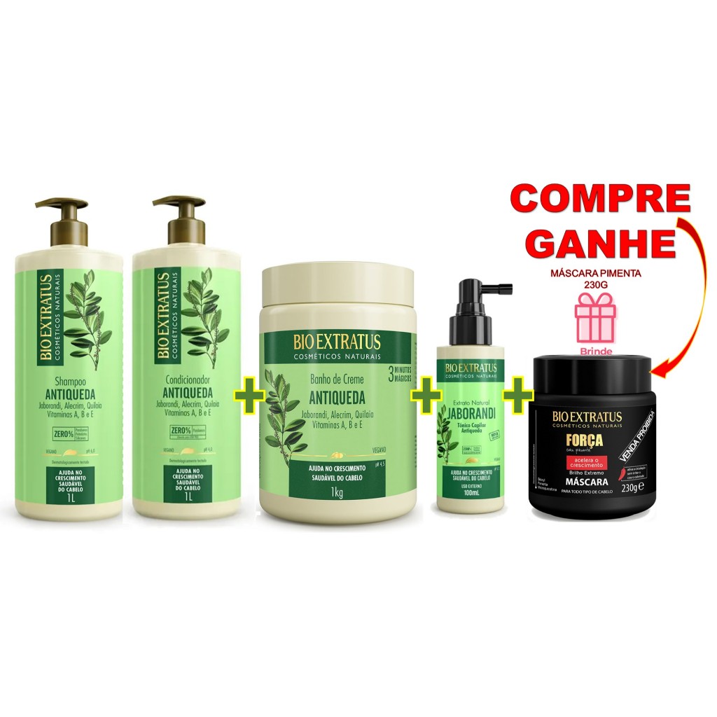 KIT JABORANDI ANTIQUEDA BIO EXTRATUS - SH 1L + COND 1L + BANHO CR 1KG + TONICO 100ML +🎁BRINDE MASC PIMENTA 230G🎁