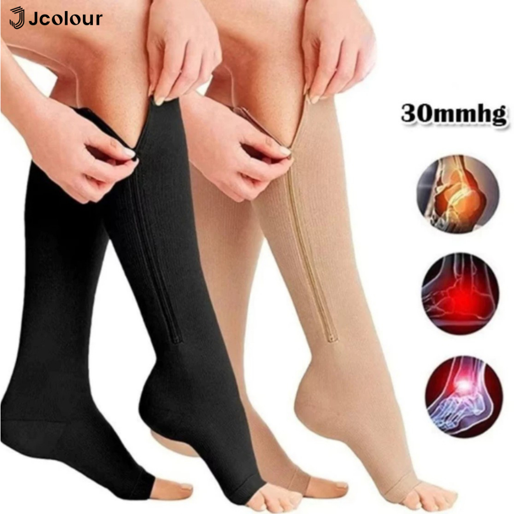 Imagem Jcolour Meias de Compressão Unissex com Zíper p/diversos Alívio Dores Inchaços Tromboses Recuperação