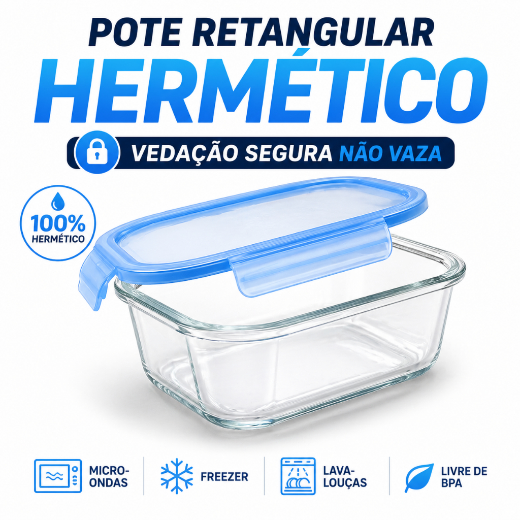 Pote Retangular Hermetico Vidro 370ml Porta Alimentos Conservacao Segura Transparente Ideal Organizacao Cozinha