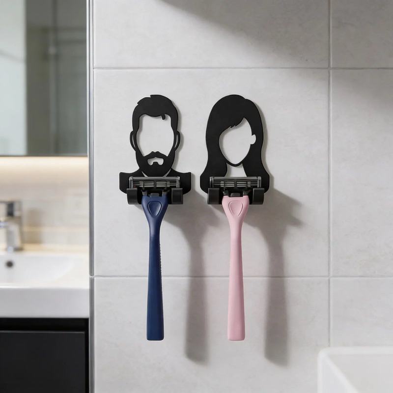 kit 2 Suporte Lâmina Barbear Gilette Organizador Porta Aparelho Barba Feminino Masculino Sem Furos Na Parede Dele Dela