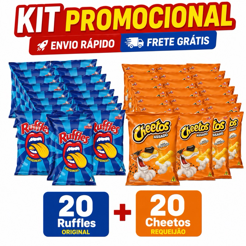combo batata ruffles mais Cheetos 20 unidades de cada - salgadinhos elma chips batata tradicional cheets  requeijão
