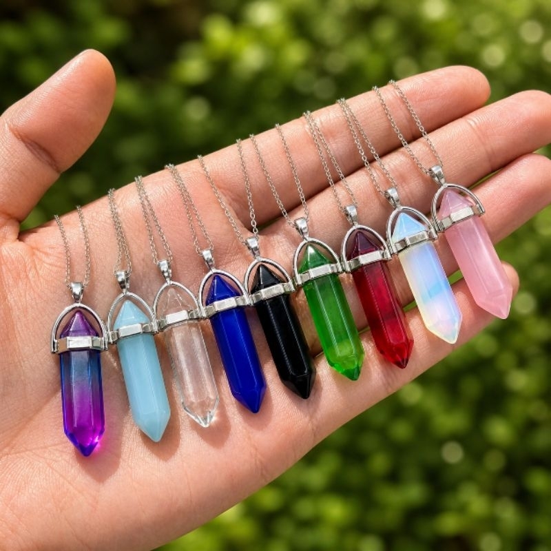 Colar Pedras Naturais Cordão Ajustável Obelisco Hexazonal Cristal Vermelho Preto Azul Rosa cristal verde cristal quartzo
