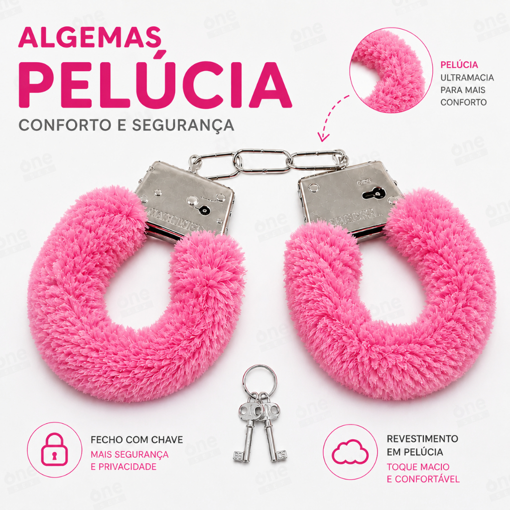 Algema de Metal em Pelúcia BDSM Fetiche Sensual