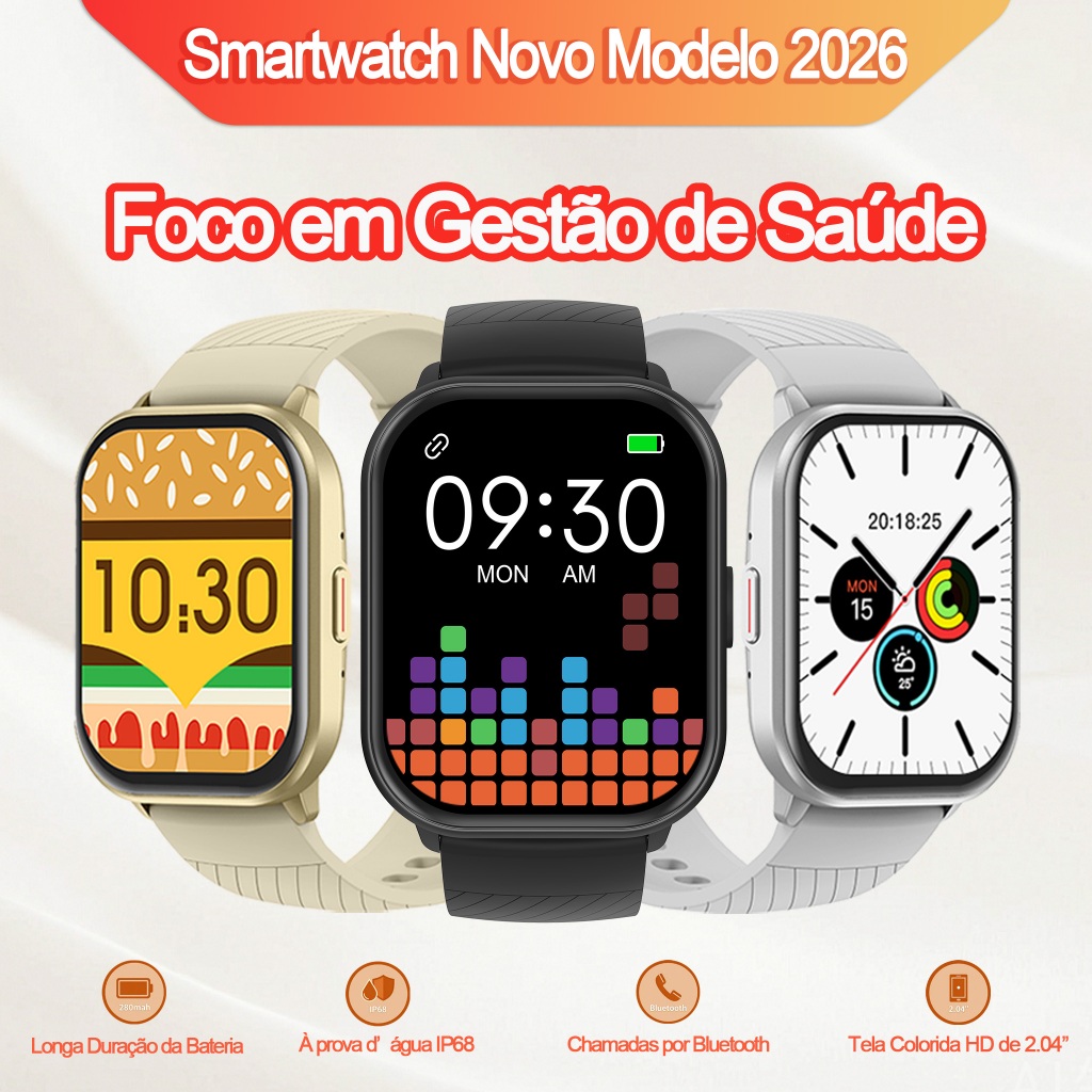 Smartwatch HQ1 Chamadas Bluetooth Tela 2.04" Pressão Arterial Cardíaco 20Esportes Monitor Sono IP68 Presente Unissex