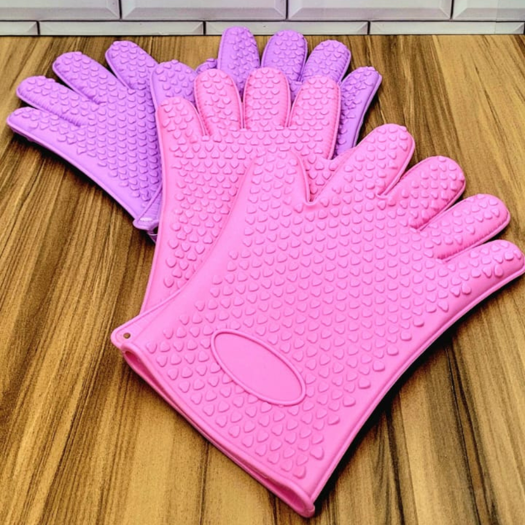 Par Luva Silicone Térmica Coração 5 Dedos Culinária
