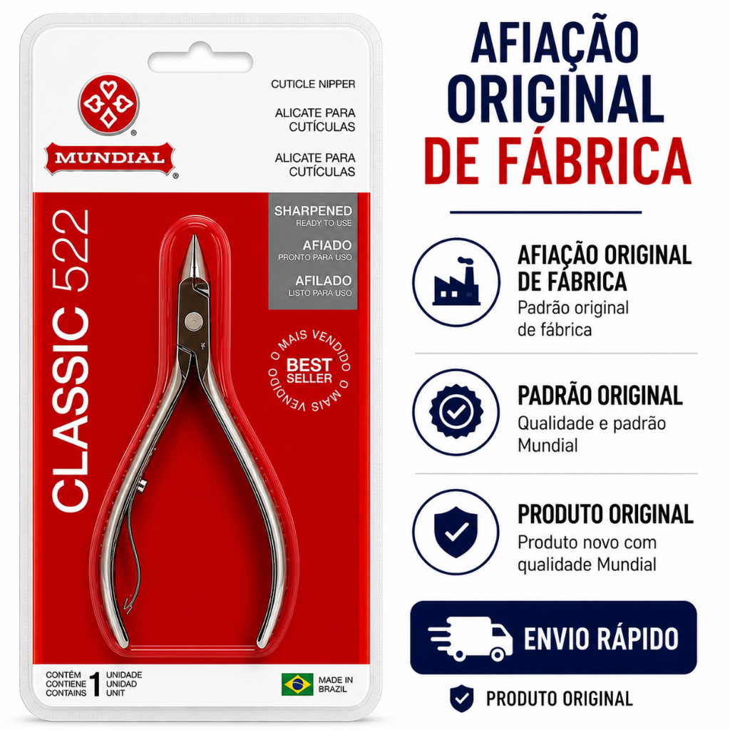 Alicate Mundial 522 Afiado Profissional Corte Preciso Nao Mastiga Cuticula