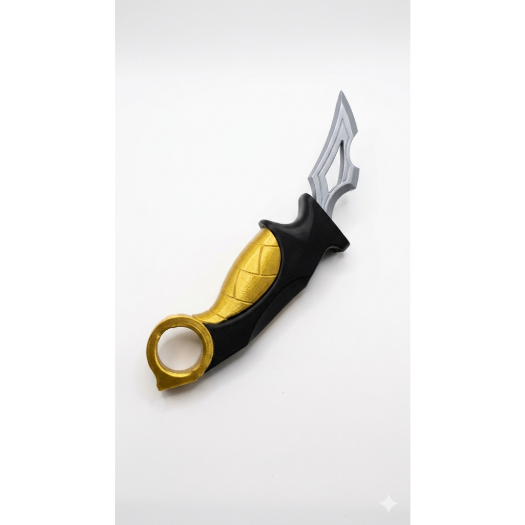Faca de Brinquedo Karambit Preto e Dourado 17cm Plástico Leve Resistente Infantil Colecionável