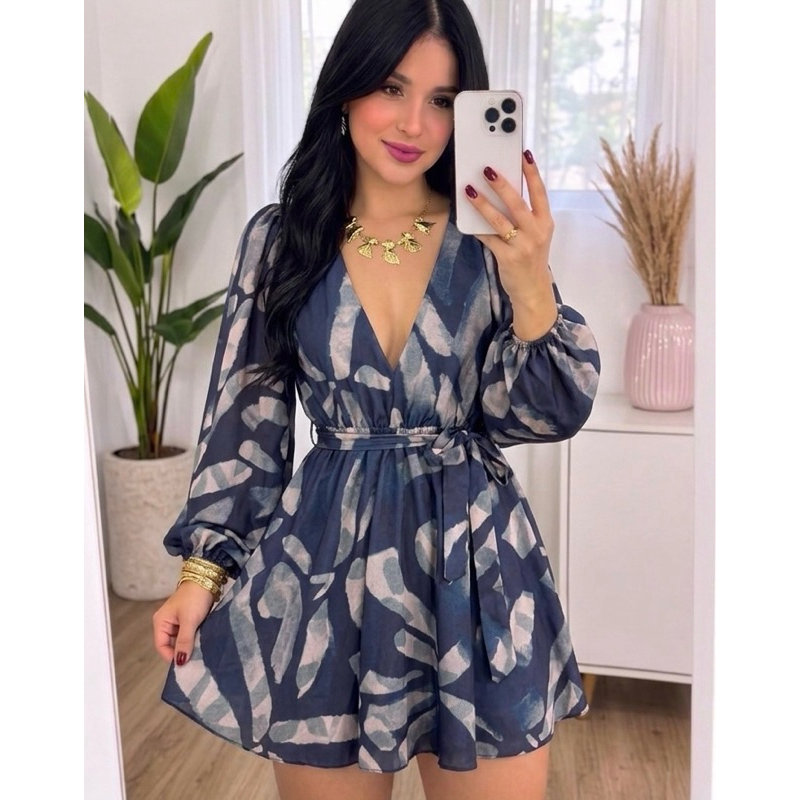 Vestido Macaquinho Chiffon Assimétrico Manga Longa Cintura Ajustável 38 ao 44 Festa Elegante