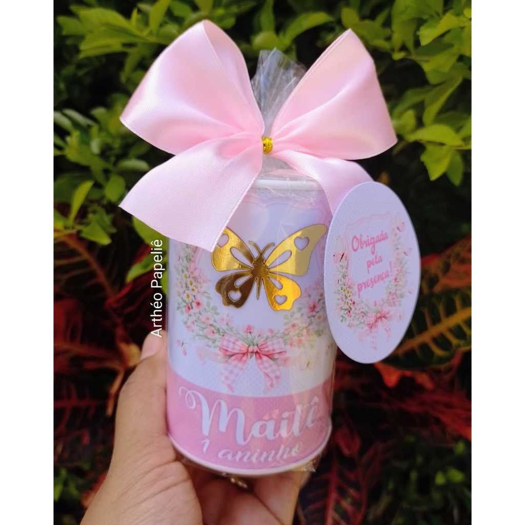 Cofrinhos Personalizados Jardim das Borboletas Rosa e Branco - Lembrancinha de Aniversário, Chá de Bebê, Nascimento