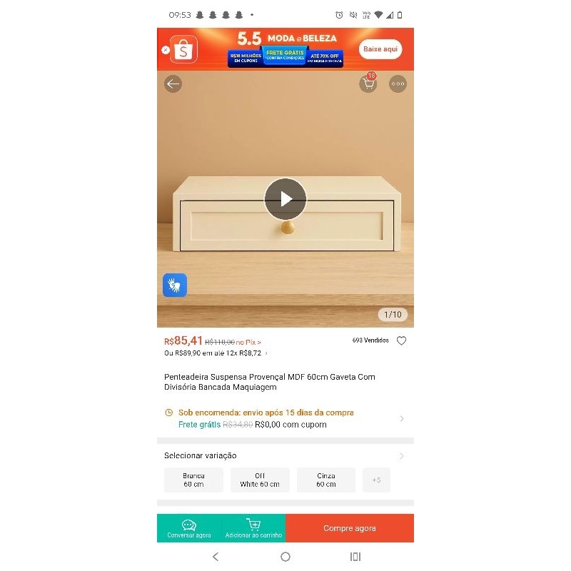 Mesa de cabeceira provençal branca em mdf