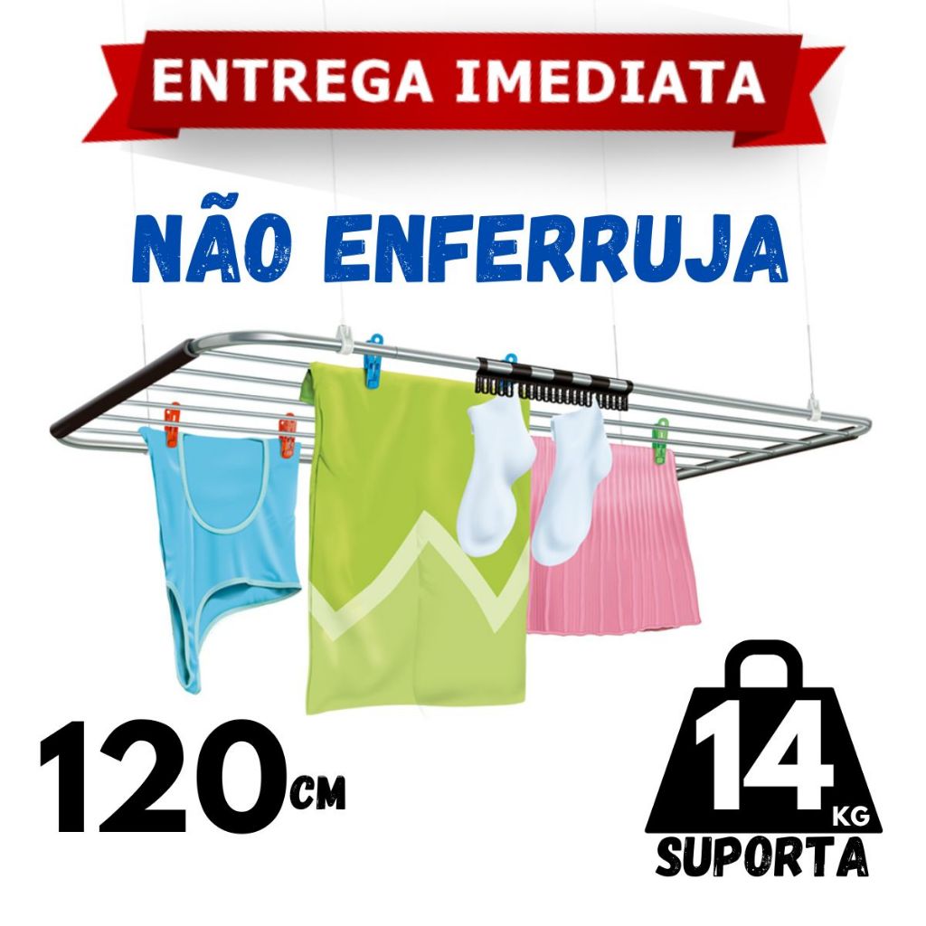 Varal De Teto Alumínio Inox 120cm Mor