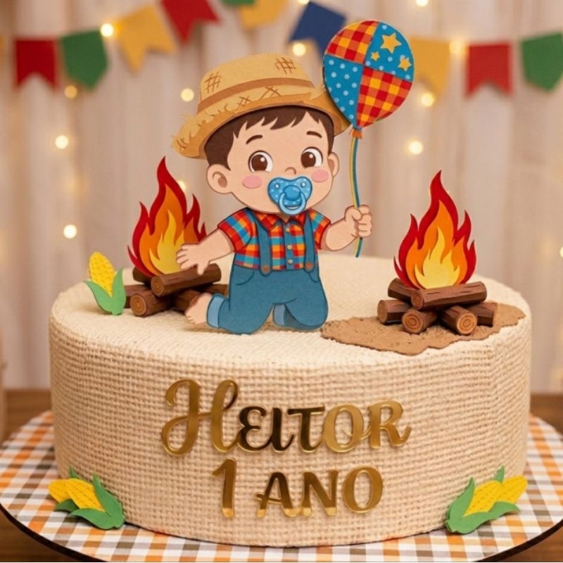 Topo de Bolo Festa Junina Personalizado Nome e idade|Tema Junino Aniversário Festa Junina|Topper festa junina Plaquinha