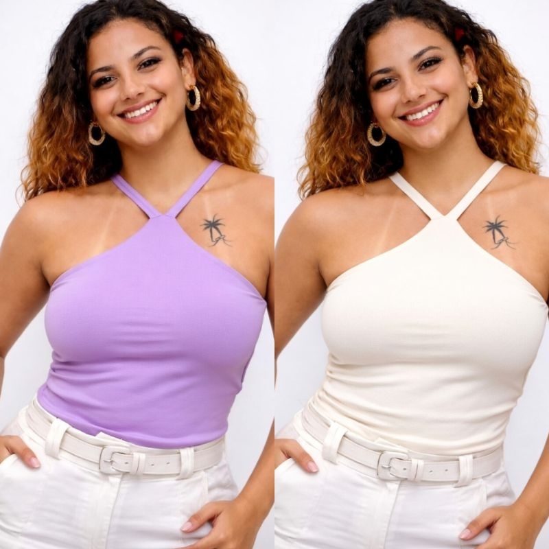 Kit 2 Ou 1 Unidade Regatas Frente Única Feminina Com Detalhes Em Elástico Frente Dupla Sustentação Verão