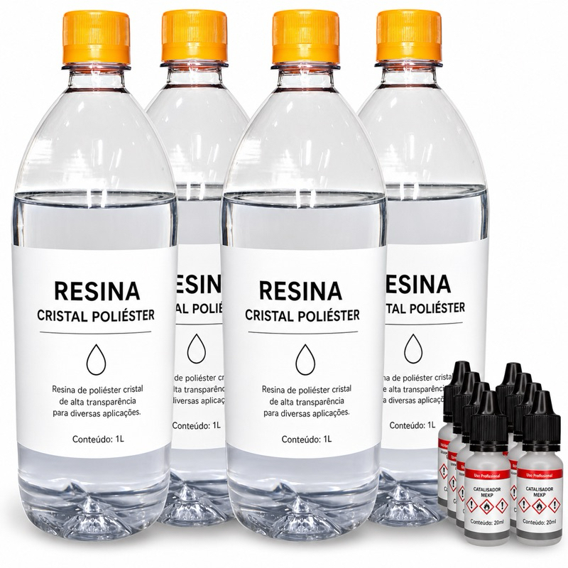 Kit Resina Rígida Transparente 4KG + Catalisadores  | Artesanato e Hobby | Alta Transparência e Resistência